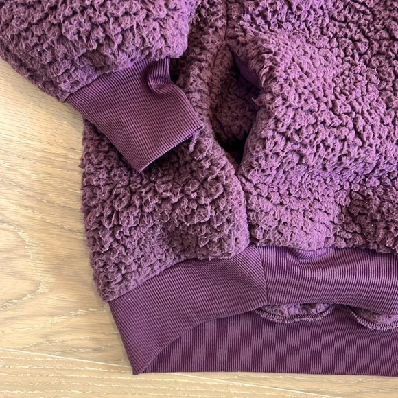 Express Fuzzy Sherpa Jacket Pullover Quarter zip Oversized Merlot Cranberry Plum - Picture 7 of 8